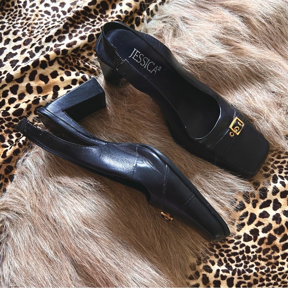 JESSICA Black Slingback Heels with Gold Buckle ⋆ PRE-LOVED ⋆